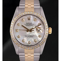 Rolex Datejust Herrenuhr, Perlmutt, Diamant-Zifferblatt, zweifarbig, Schnelleinstellung