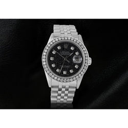 Rolex Datejust Herrenuhr aus Edelstahl mit großer Lünette und schwarzem Jubiläum-Diamantzifferblatt