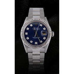 Rolex Datejust Herrenuhr, blaues Diamant-Zifferblatt, Edelstahl-Oyster-Armband, SCHNELLES SET