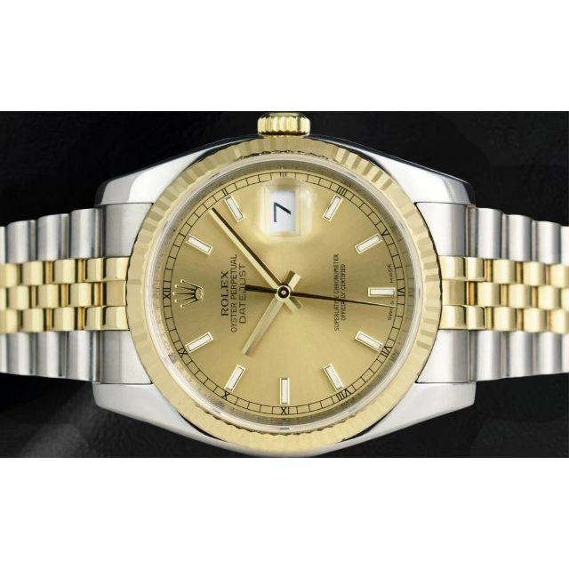 Rolex Datejust Herrenuhr mit Stick-Zifferblatt, Edelstahl und goldenem Jubilee-Armband, SCHNELLES SET