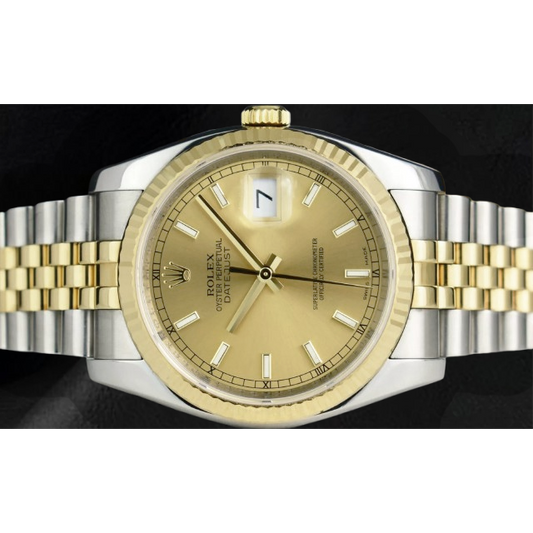 Rolex Datejust Herrenuhr mit Stick-Zifferblatt, Edelstahl und goldenem Jubilee-Armband, SCHNELLES SET