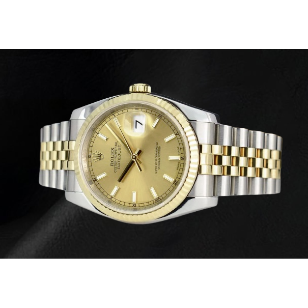Rolex Datejust Herrenuhr mit Stick-Zifferblatt, Edelstahl und goldenem Jubilee-Armband, SCHNELLES SET