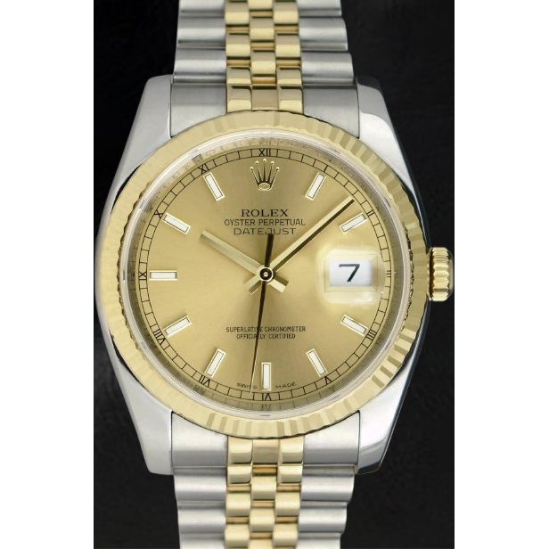 Rolex Datejust Herrenuhr mit Stick-Zifferblatt, Edelstahl und goldenem Jubilee-Armband, SCHNELLES SET