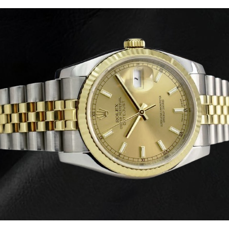 Rolex Datejust Herrenuhr mit Stick-Zifferblatt, Edelstahl und goldenem Jubilee-Armband, SCHNELLES SET