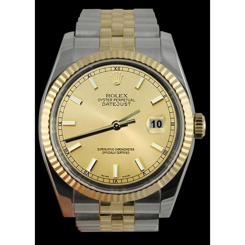 Rolex Datejust Herrenuhr mit Stick-Zifferblatt, Edelstahl und goldenem Jubilee-Armband, SCHNELLES SET
