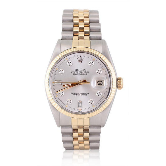 Rolex Datejust Herrenuhr mit geriffeltem Zifferblatt und geriffelter Lünette, zweifarbig, Jubilee, SCHNELLSET