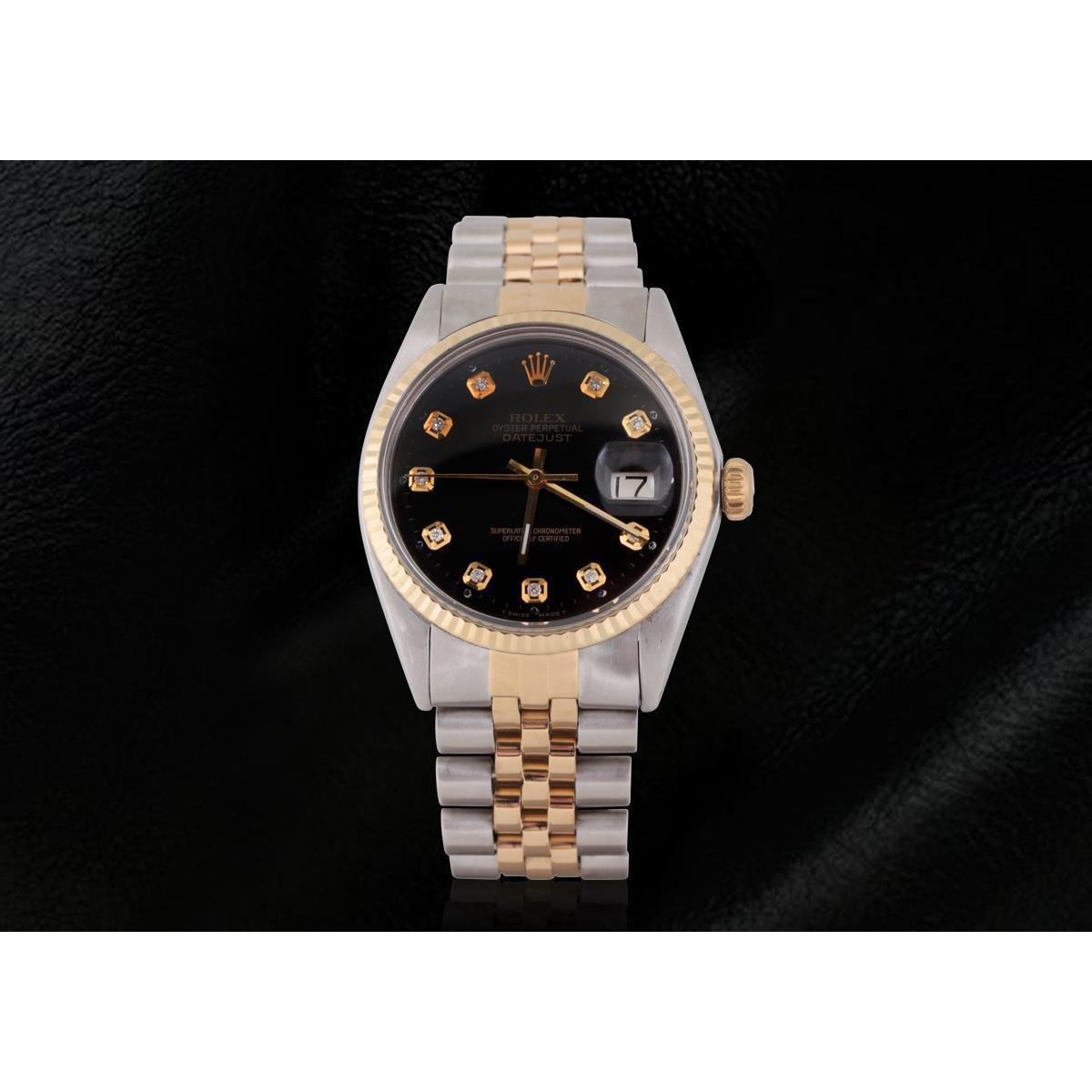 Rolex Datejust Herrenuhr mit schwarzem Diamant-Zifferblatt und zweifarbigem Jubiläum