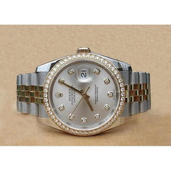 Rolex Datejust Herrenuhr mit silbernem Diamant-Zifferblatt und Diamant-Lünette