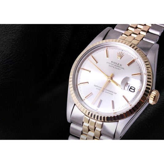 Rolex Datejust Herrenuhr mit weißem Stick-Zifferblatt und zweifarbigem Jubilee-Armband
