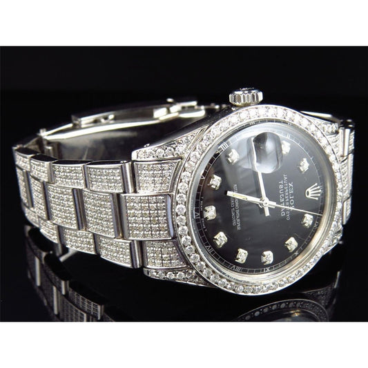 Rolex Datejust Herrenuhr, schwarzes Diamant-Zifferblatt, Ausgefroren-Diamant, 20 Karat
