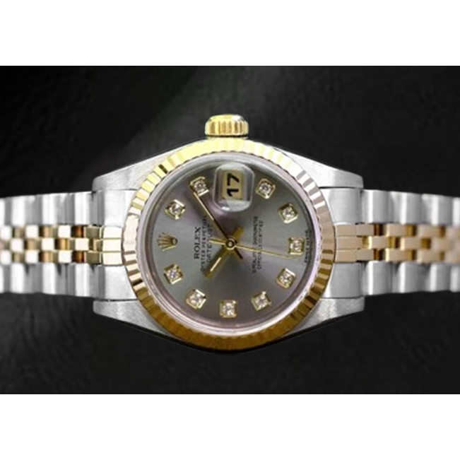 Rolex Datejust, Jahr 2001, graues Diamant-Zifferblatt, 26 mm, zweifarbige Damenuhr