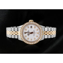Rolex Datejust Jubiläum-Armbanduhr mit weißem Diamant-Zifferblatt und Lünette