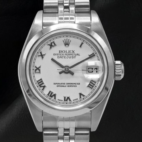 Rolex Datejust Jubilee Damenuhr mit weißem römischen Zifferblatt und Armband