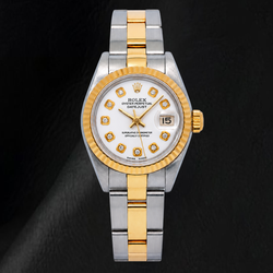 Rolex Datejust Damenuhr 26 mm 69173 Weißes Diamantzifferblatt Bicolor Oyster-Armband