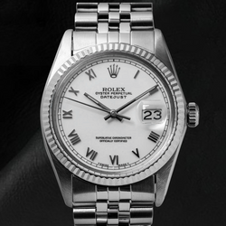 Rolex Datejust Midsize-Uhr, weißes römisches Zifferblatt aus Edelstahl