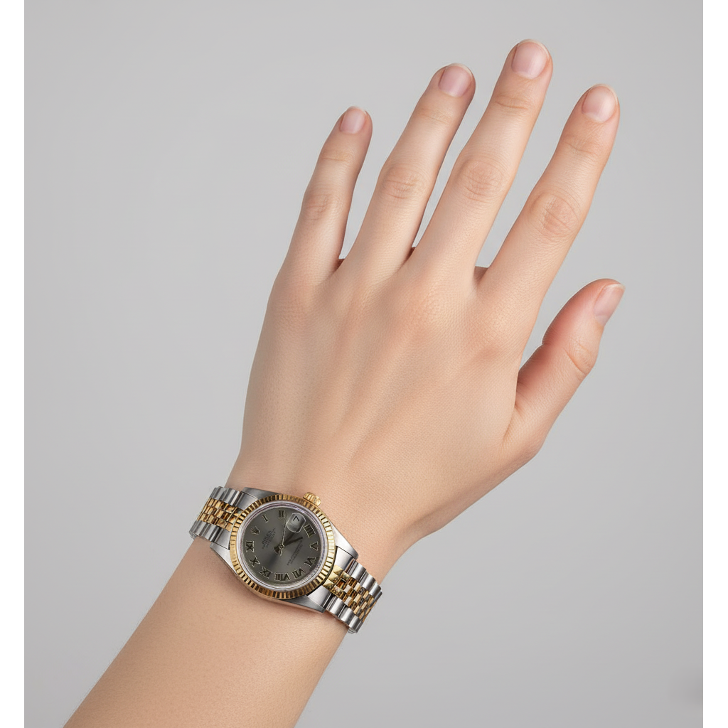 Rolex Datejust Mittelgroß-Armbanduhr mit römischem Zifferblatt und Jubilee-Armband, Edelstahl und Gold P5