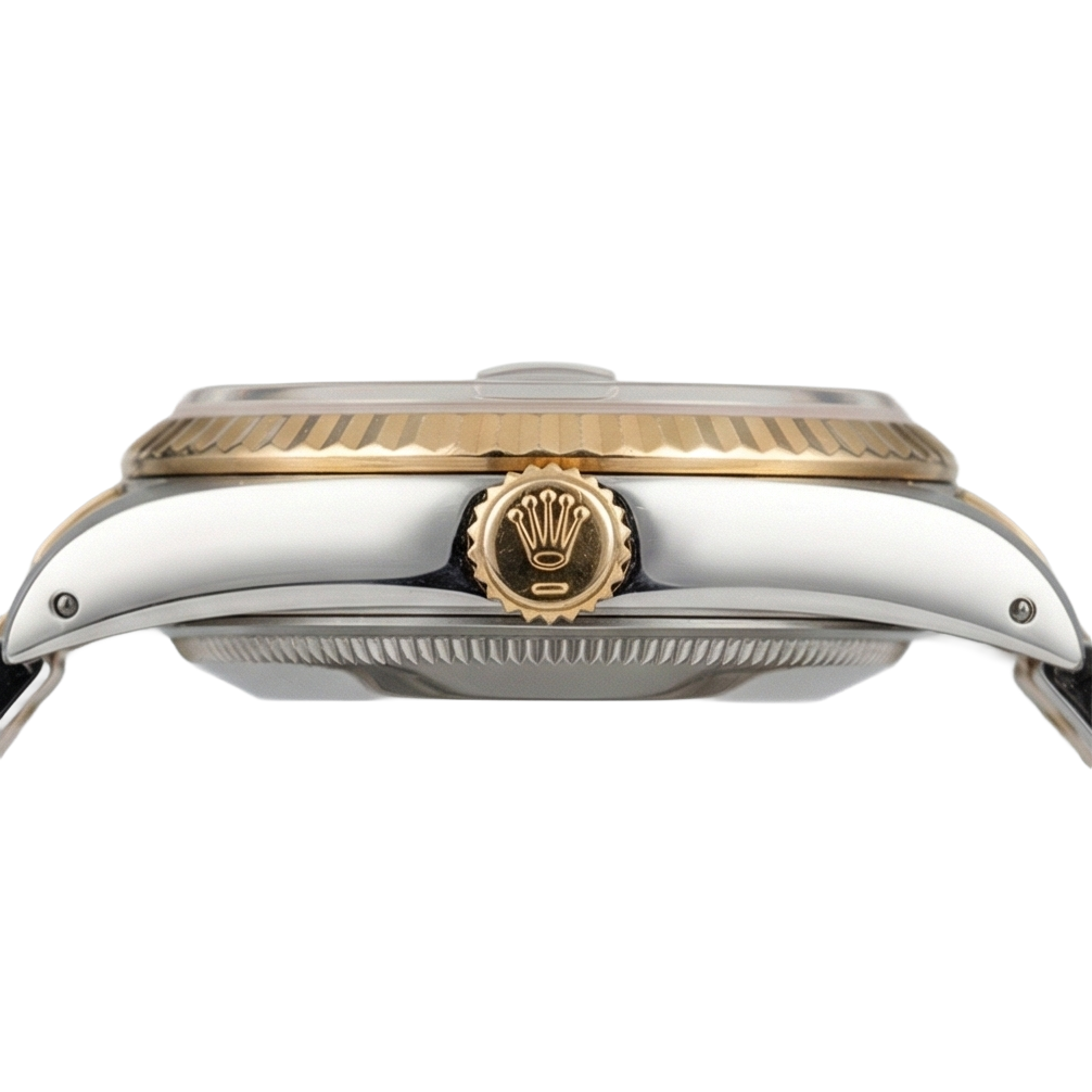 Rolex Datejust Mittelgroß 31 mm weißes Perlmutt-Diamant-Zifferblatt, Diamant-Lünette, Jubiläumsarmbanduhr, Edelstahl und Golden