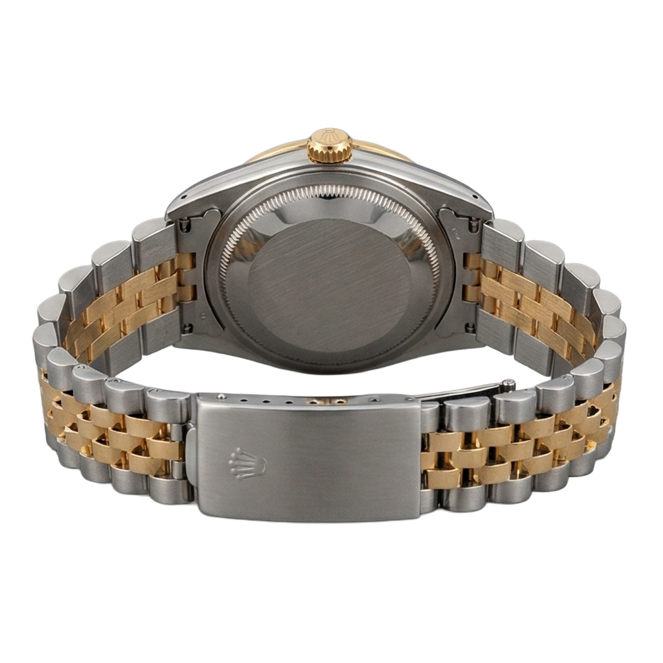 Rolex Datejust Mittelgroß 31 mm weißes Perlmutt-Diamant-Zifferblatt, Diamant-Lünette, Jubiläumsarmbanduhr, Edelstahl und Golden