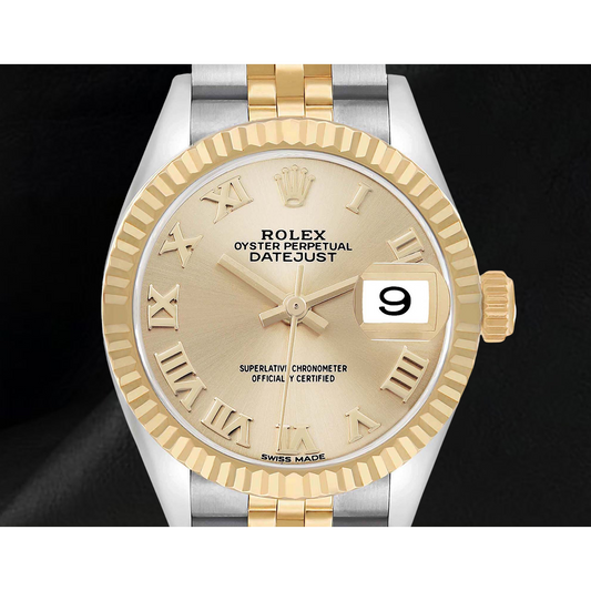 Rolex Datejust Damenuhr, 26 mm, Bicolor, mit römischem Zifferblatt, 179173