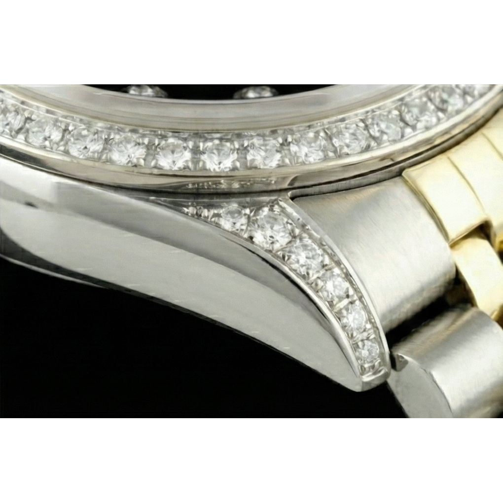 Rolex Datejust SCHNELLES EINSTELLEN Keine Löcher Diamant-Lünette, schwarzes Zifferblatt, Edelstahl-Armband