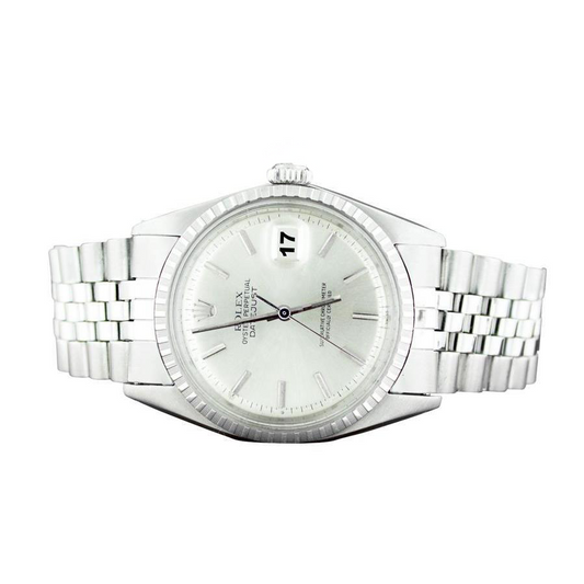 Rolex Datejust Silber Stick Zifferblatt Lünette Herrenuhr Edelstahl
