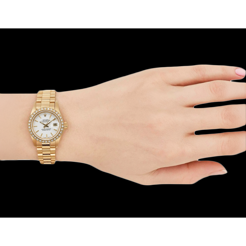 Rolex Datejust Uhr, Gelbgold, Armband, Zifferblatt, Diamantlünette