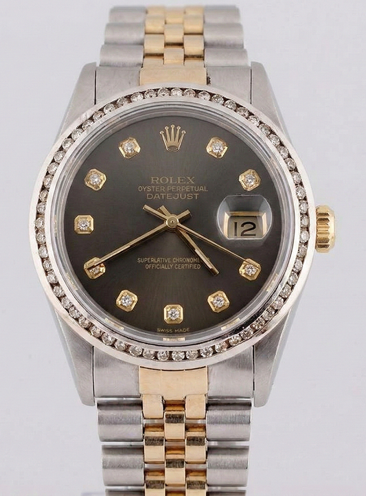Rolex Datejust Uhr Zweifarbig Herren Kanallünette Diamant