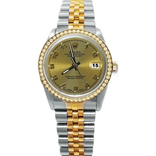 Rolex Datejust Uhr mit Diamantlünette aus Gold und Stahl mit Champagner-Zifferblatt, SCHNELLSET
