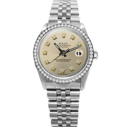 Rolex Datejust Uhr mit Edelstahlarmband, silbernem Diamantzifferblatt und Lünette