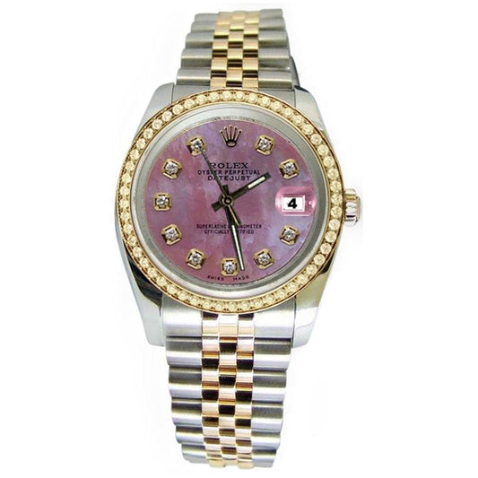 Rolex Datejust Uhr, rosafarbenes Diamant-Zifferblatt, Jubilee-Armband, zweifarbig, SCHNELLES SET
