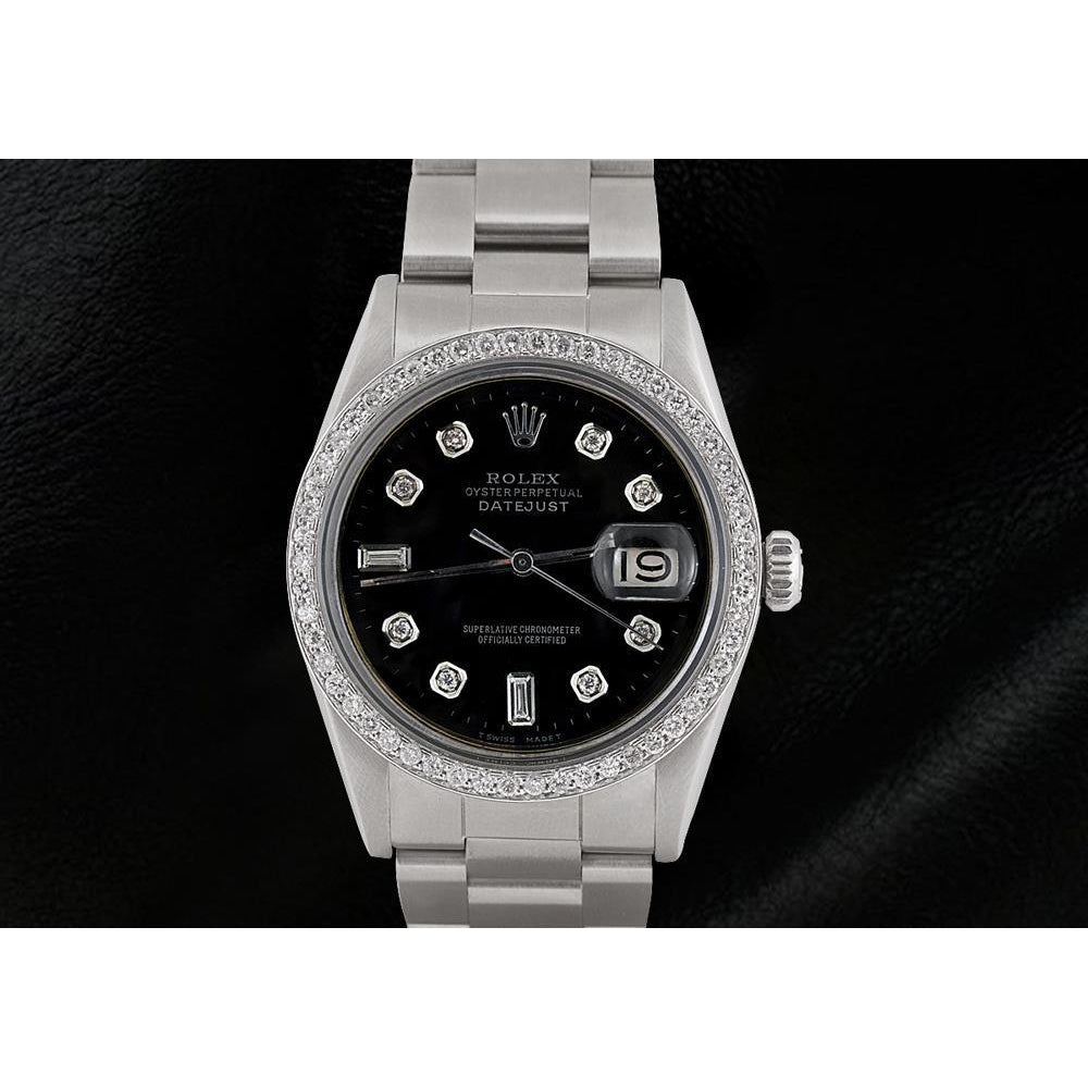 Rolex Datejust Uhr, schwarzes Diamant-Zifferblatt, Edelstahlarmband1