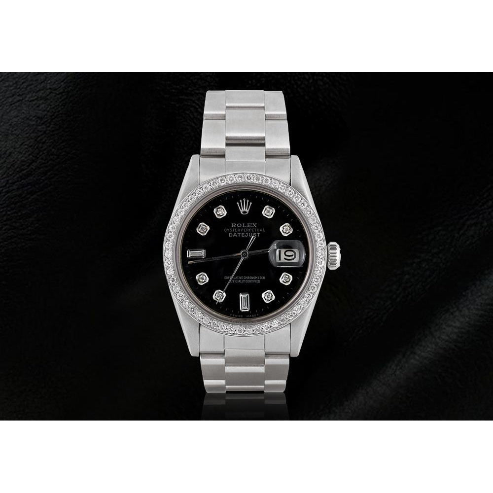 Rolex Datejust Uhr, schwarzes Diamant-Zifferblatt, Edelstahlarmband2