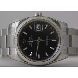 Rolex Datejust Uhr, schwarzes Zifferblatt, Oyster-Armband, mittelgroß