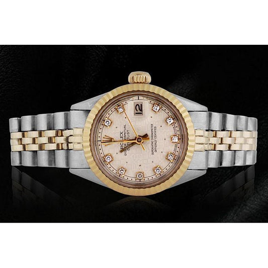 Rolex Datejust Uhr, zweifarbiges Diamant-Zifferblatt, Jubilee-Stil, Elfenbeinfarben
