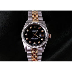 Rolex Datejust Uhr, zweifarbiges Jubilee-Armband, schwarzes Diamant-Zifferblatt, Rolex
