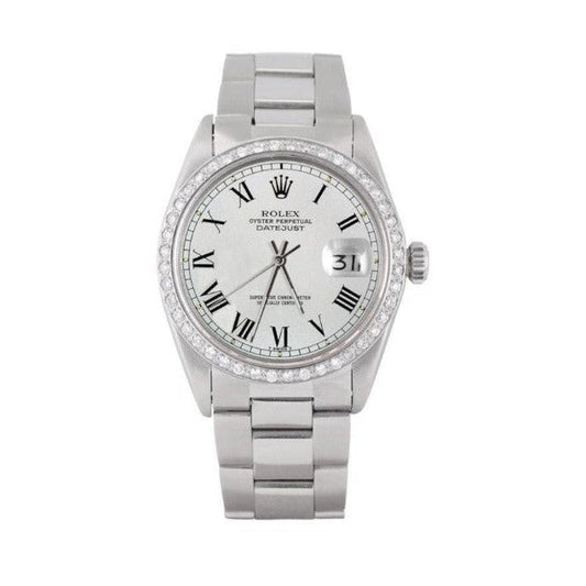 Rolex Datejust Weißes römisches Zifferblatt mit Diamantlünette Herrenuhr Edelstahl Oyster SCHNELLES EINSTELLEN