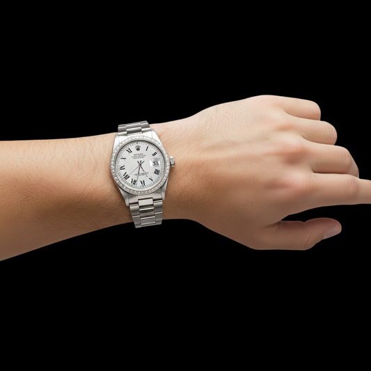 Rolex Datejust Weißes römisches Zifferblatt mit Diamantlünette Herrenuhr Edelstahl Oyster SCHNELLES EINSTELLEN