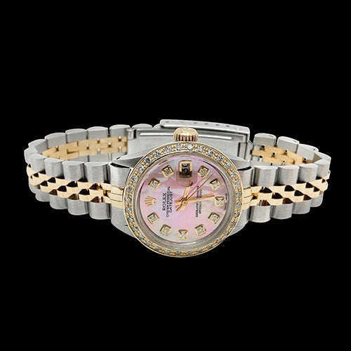 Rolex Datejust Zweifarbige Damenuhr mit rosa Perlmutt Diamant Zifferblatt
