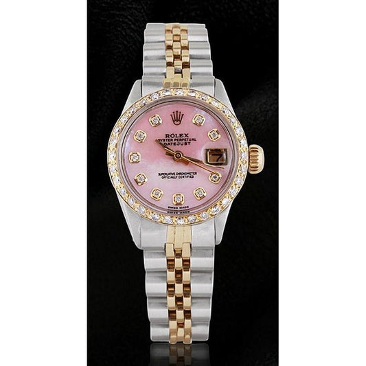 Rolex Datejust Zweifarbige Damenuhr mit rosa Perlmutt Diamant Zifferblatt