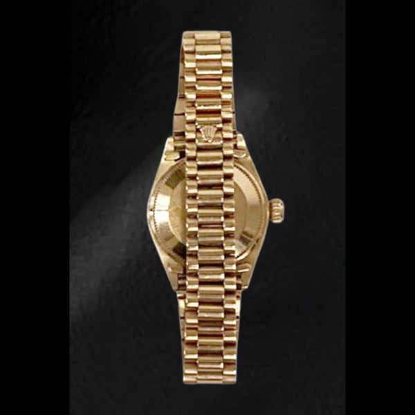 Rolex Datejust im Präsidentenstil, 26 mm, champagnerfarbenes Zifferblatt, Gelbgold, Damenuhr