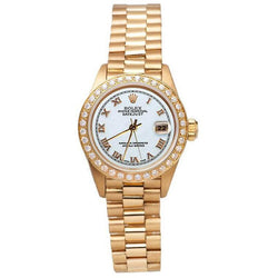 Rolex Datejust, weißes römisches Zifferblatt, Diamantlünette, Präsidentenstil, Gold