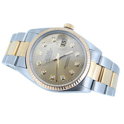 Rolex Datjust Uhr mit Diamant-Zifferblatt und geriffelter Lünette aus Edelstahl
