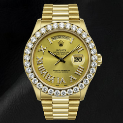 Rolex Day-Date 18038 36 mm Gelbgold Uhr mit champagnerfarbenem Diamantzifferblatt und römischen Ziffern