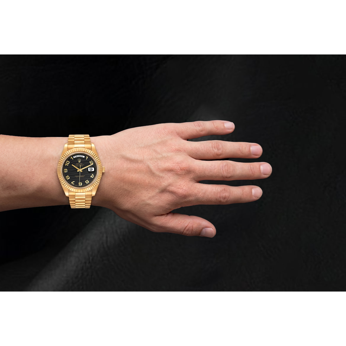 Rolex Day-Date II 41 mm Herrenuhr, bombiert Lünette, Gelbgold
