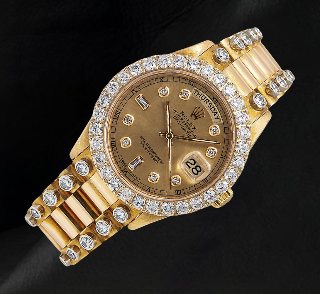 Rolex Day-Date 18038 36 mm Uhr aus 18 Karat Gelbgold mit Champagner-Diamantzifferblatt