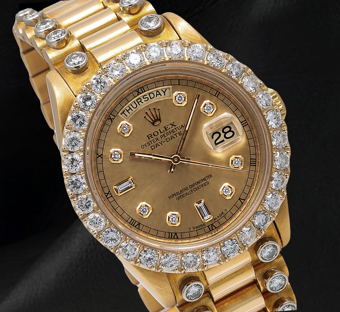 Rolex Day-Date 18038 36 mm Uhr aus 18 Karat Gelbgold mit Champagner-Diamantzifferblatt