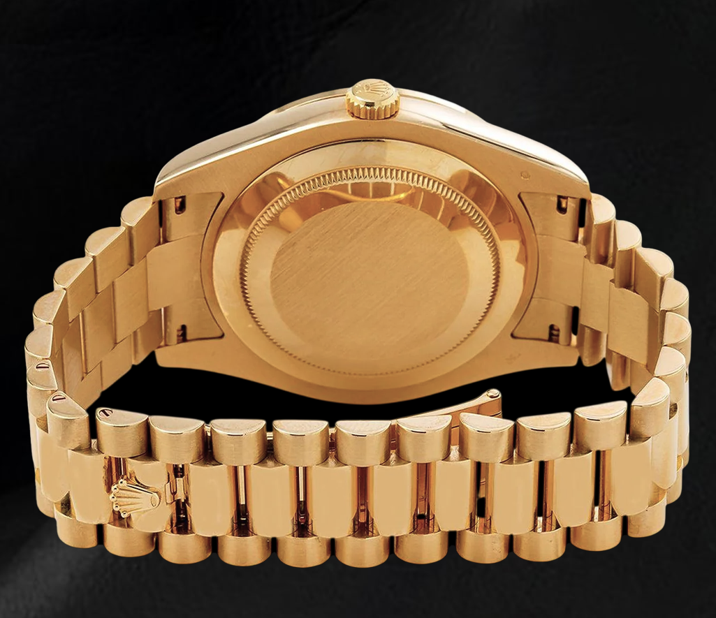 Rolex Day Date II 218348 41 mm Uhr aus 18 Karat Gelbgold mit champagnerfarbenem Baguette-Diamantzifferblatt