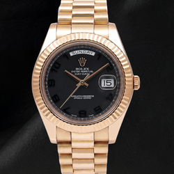 Rolex Day Date II 41 mm 218235 Uhr aus Roségold mit schwarzem arabischem Zifferblatt und President-Armband