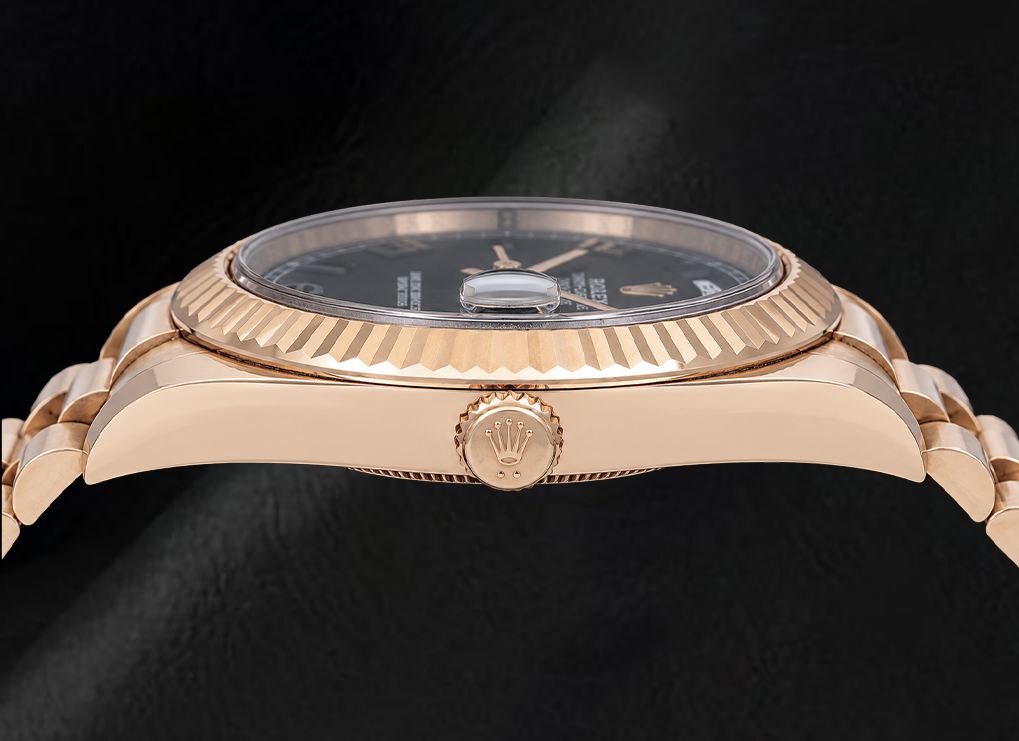 Rolex Day Date II 41 mm 218235 Uhr aus Roségold mit schwarzem arabischem Zifferblatt und President-Armband