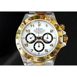 Rolex Daytona Cosmograph Uhr aus Edelstahl und Gelbgold mit arabischem Zifferblatt